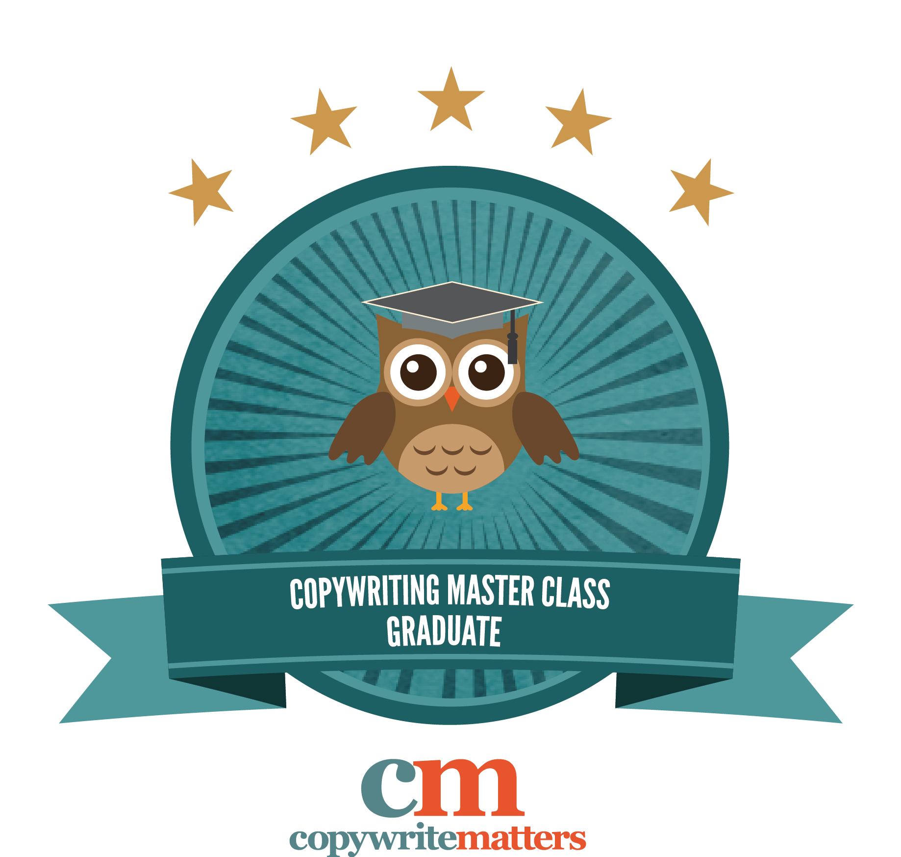 Freelance copywriter, Leeha Debnam, is a graduate of the Copywriting Master Class and this image is a badge to honour that graduation. It features a blue background with an owl wearing a graduation cap.