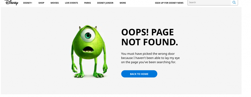 Custom 404 Error page Disney