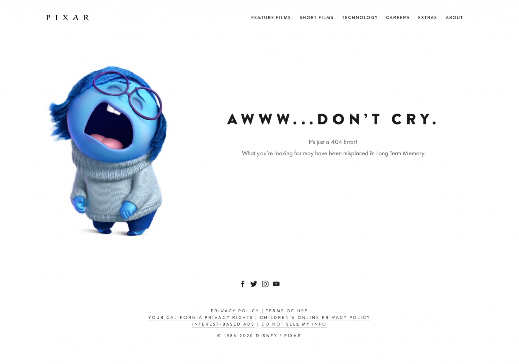 Custom 404 page pixar