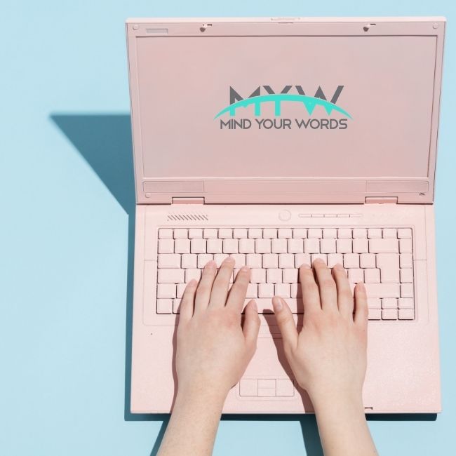 blogging is good for SEO and business. But, you won’t reap the benefits unless you know how to optimise your blog posts for SEO: A pink laptop on a pale blue background with a lady typing